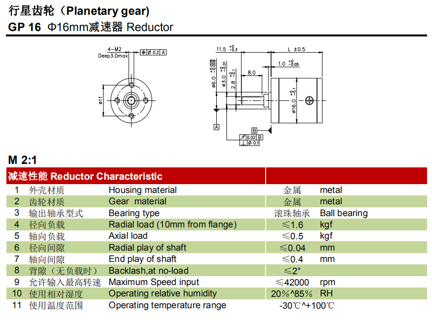 行星减速箱YJ motor GP16 行星减速箱YJ motor GP16